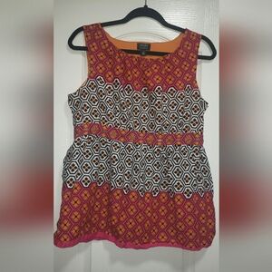 Nicole Miller (EUC) Pink/Black Geometric Printed Sleeveless Top Size L